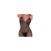 Combinaison en résille et dentelle noire et violette 